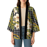 Ele'ele Hawai'i Palaka Plumeria Kimono Puakenikeni and Maile Lei