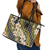 Ele'ele Hawai'i Palaka Plumeria Leather Tote Bag Puakenikeni and Maile Lei