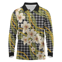 Ele'ele Hawai'i Palaka Plumeria Long Sleeve Polo Shirt Puakenikeni and Maile Lei
