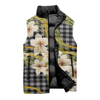 Ele'ele Hawai'i Palaka Plumeria Sleeveless Puffer Jacket Puakenikeni and Maile Lei