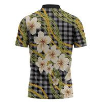 Ele'ele Hawai'i Palaka Plumeria Zipper Polo Shirt Puakenikeni and Maile Lei