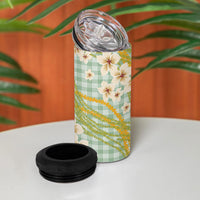 Liko Kukui Hawai'i Palaka Plumeria 4 in 1 Can Cooler Tumbler Puakenikeni and Maile Lei
