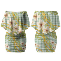 Liko Kukui Hawai'i Palaka Plumeria Family Matching Off Shoulder Short Dress and Hawaiian Shirt Puakenikeni and Maile Lei