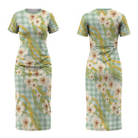 Liko Kukui Hawai'i Palaka Plumeria Family Matching Short Sleeve Bodycon Dress and Hawaiian Shirt Puakenikeni and Maile Lei