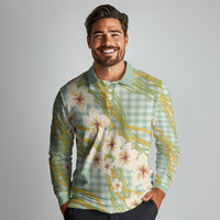 Liko Kukui Hawai'i Palaka Plumeria Long Sleeve Polo Shirt Puakenikeni and Maile Lei