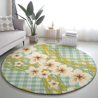 Liko Kukui Hawai'i Palaka Plumeria Round Carpet Puakenikeni and Maile Lei