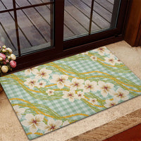 Liko Kukui Hawai'i Palaka Plumeria Rubber Doormat Puakenikeni and Maile Lei