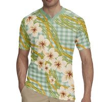 Liko Kukui Hawai'i Palaka Plumeria Rugby Jersey Puakenikeni and Maile Lei