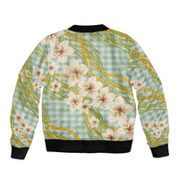 Liko Kukui Hawai'i Palaka Plumeria Sleeve Zip Bomber Jacket Puakenikeni and Maile Lei