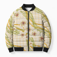 Melemele Ahiahia Hawai'i Palaka Plumeria Bomber Puffer Jacket Puakenikeni and Maile Lei