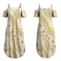 Melemele Ahiahia Hawai'i Palaka Plumeria Couples Matching Summer Maxi Dress and Hawaiian Shirt Puakenikeni and Maile Lei
