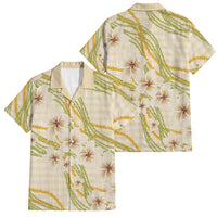Melemele Ahiahia Hawai'i Palaka Plumeria Family Matching Off Shoulder Maxi Dress and Hawaiian Shirt Puakenikeni and Maile Lei