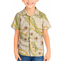 Melemele Ahiahia Hawai'i Palaka Plumeria Hawaiian Shirt Puakenikeni and Maile Lei
