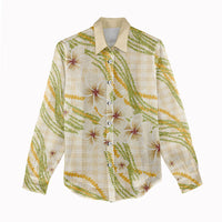 Melemele Ahiahia Hawai'i Palaka Plumeria Women Casual Shirt Puakenikeni and Maile Lei