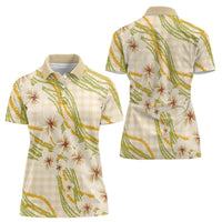 Melemele Ahiahia Hawai'i Palaka Plumeria Women Polo Shirt Puakenikeni and Maile Lei