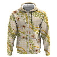 Melemele Ahiahia Hawai'i Palaka Plumeria Zip Hoodie Puakenikeni and Maile Lei