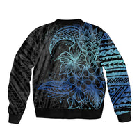 Floral Polynesian Hibiscus Tattoo Bomber Jacket Blue Gradient Style