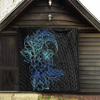 Floral Polynesian Hibiscus Tattoo Quilt Blue Gradient Style