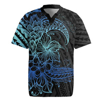 Floral Polynesian Hibiscus Tattoo Rugby Jersey Blue Gradient Style
