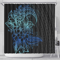 Floral Polynesian Hibiscus Tattoo Shower Curtain Blue Gradient Style