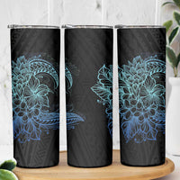 Floral Polynesian Hibiscus Tattoo Skinny Tumbler Blue Gradient Style LT9 - Polynesian Pride
