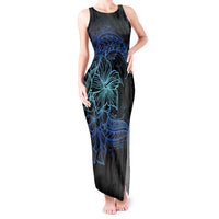 Floral Polynesian Hibiscus Tattoo Tank Maxi Dress Blue Gradient Style LT9 Women Blue - Polynesian Pride