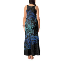 Floral Polynesian Hibiscus Tattoo Tank Maxi Dress Blue Gradient Style LT9 - Polynesian Pride