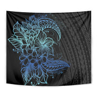 Floral Polynesian Hibiscus Tattoo Tapestry Blue Gradient Style