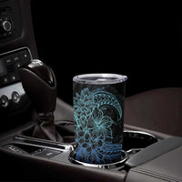 Floral Polynesian Hibiscus Tattoo Tumbler Cup Blue Gradient Style