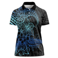 Floral Polynesian Hibiscus Tattoo Women Polo Shirt Blue Gradient Style