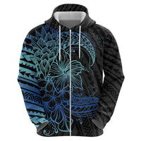 Floral Polynesian Hibiscus Tattoo Zip Hoodie Blue Gradient Style LT9 - Polynesian Pride