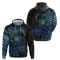 Floral Polynesian Hibiscus Tattoo Zip Hoodie Blue Gradient Style LT9 - Polynesian Pride