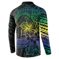 Floral Polynesian Hibiscus Tattoo Button Sweatshirt Green Gradient Style LT9 - Polynesian Pride