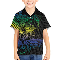 Floral Polynesian Hibiscus Tattoo Family Matching Off Shoulder Maxi Dress and Hawaiian Shirt Green Gradient Style