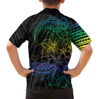 Floral Polynesian Hibiscus Tattoo Family Matching Puletasi and Hawaiian Shirt Green Gradient Style