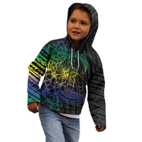 Floral Polynesian Hibiscus Tattoo Kid Hoodie Green Gradient Style