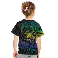 Floral Polynesian Hibiscus Tattoo Kid T Shirt Green Gradient Style