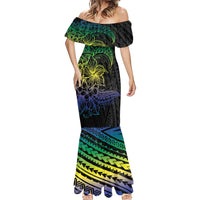 Floral Polynesian Hibiscus Tattoo Mermaid Dress Green Gradient Style