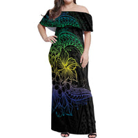 Floral Polynesian Hibiscus Tattoo Off Shoulder Maxi Dress Green Gradient Style LT9 Women Green - Polynesian Pride