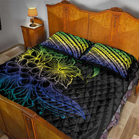 Floral Polynesian Hibiscus Tattoo Quilt Bed Set Green Gradient Style