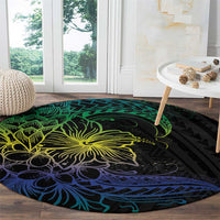 Floral Polynesian Hibiscus Tattoo Round Carpet Green Gradient Style LT9 - Polynesian Pride