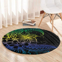 Floral Polynesian Hibiscus Tattoo Round Carpet Green Gradient Style LT9 - Polynesian Pride