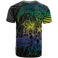 Floral Polynesian Hibiscus Tattoo T Shirt Green Gradient Style