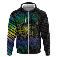 Floral Polynesian Hibiscus Tattoo Zip Hoodie Green Gradient Style LT9 Zip Hoodie Green - Polynesian Pride