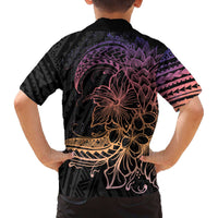 Floral Polynesian Hibiscus Tattoo Family Matching Puletasi and Hawaiian Shirt Peach Gradient Style