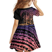 Floral Polynesian Hibiscus Tattoo Family Matching Short Sleeve Bodycon Dress and Hawaiian Shirt Peach Gradient Style LT9 - Polynesian Pride