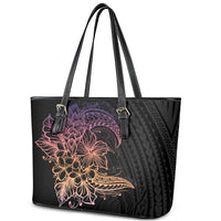 Floral Polynesian Hibiscus Tattoo Leather Tote Bag Peach Gradient Style