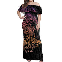 Floral Polynesian Hibiscus Tattoo Off Shoulder Maxi Dress Peach Gradient Style LT9 Women Peach - Polynesian Pride