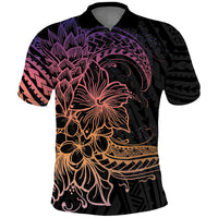 Floral Polynesian Hibiscus Tattoo Polo Shirt Peach Gradient Style