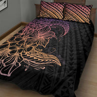 Floral Polynesian Hibiscus Tattoo Quilt Bed Set Peach Gradient Style